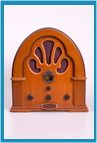 An old fashion wooden tabletop radio.